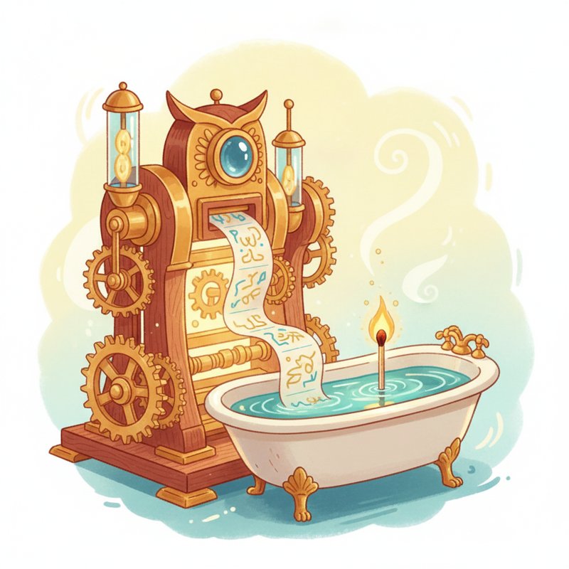 A Turing-machine tape, a match in a tub — the Turing machine, pegs tub (19) and match (36) for 1936.