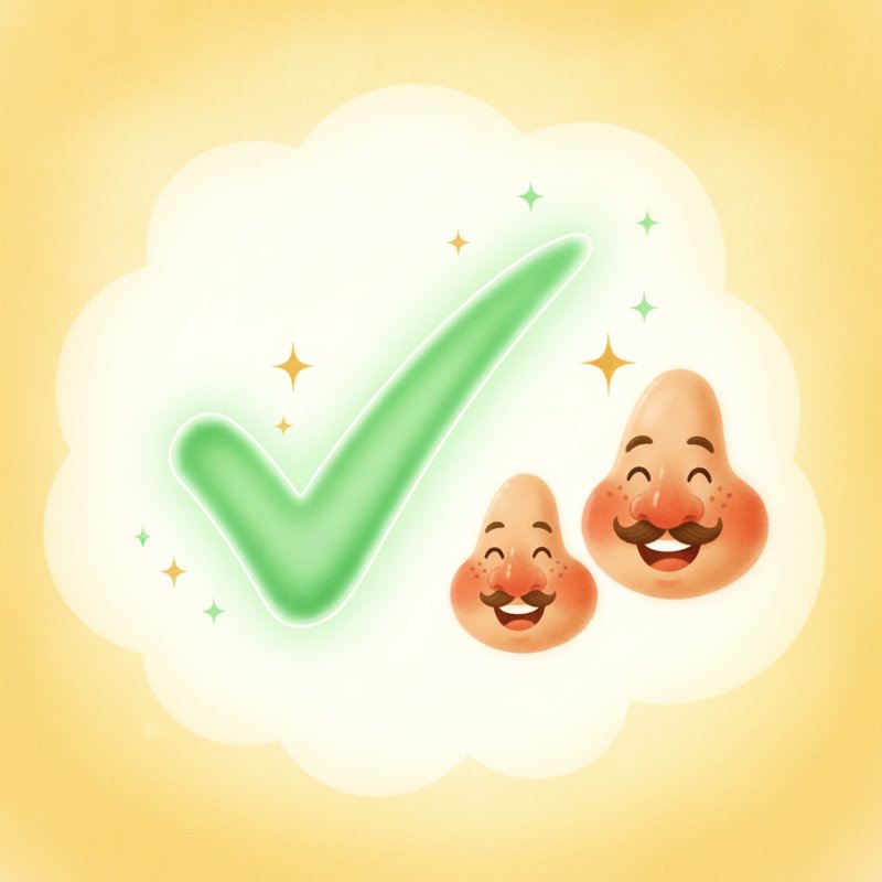 A green checkmark with two smiling noses — HTTP 200 OK, peg noses (n·s·s) for 200.