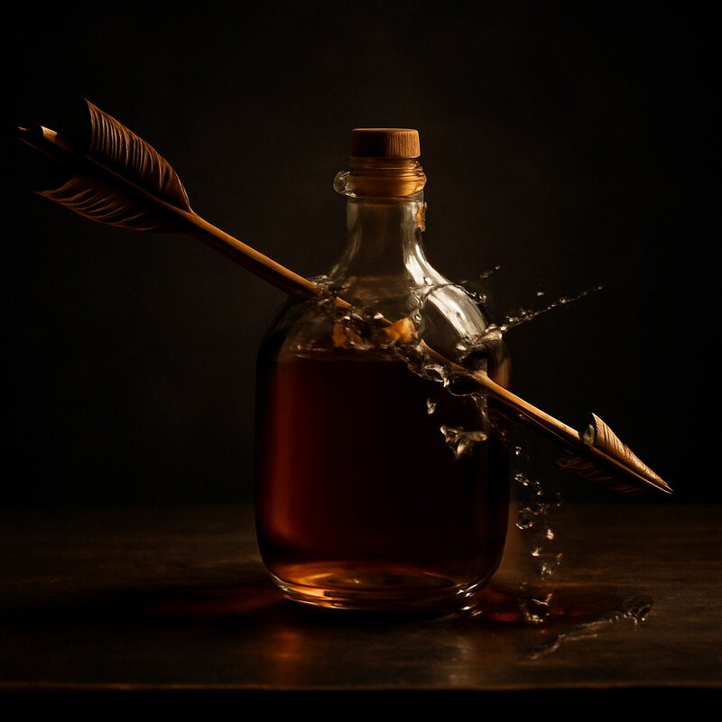 An arrow shot clean through a rum bottle — HTTPS on port 443, chunked 4 · 43 → arrow · rum.