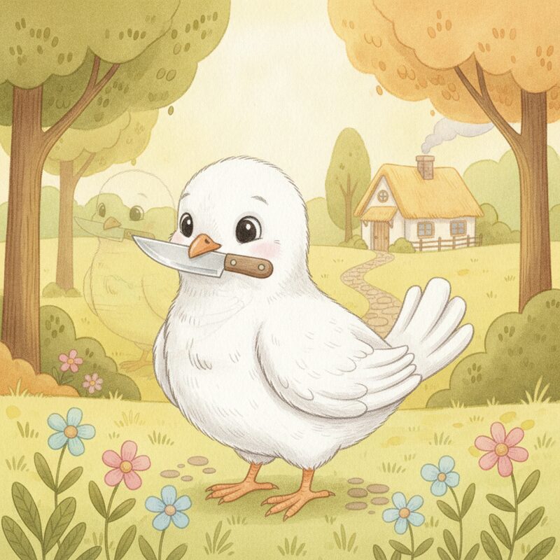 Panel 2 — a second identical dove holding a knife. Pegs dove (18), knife (28).