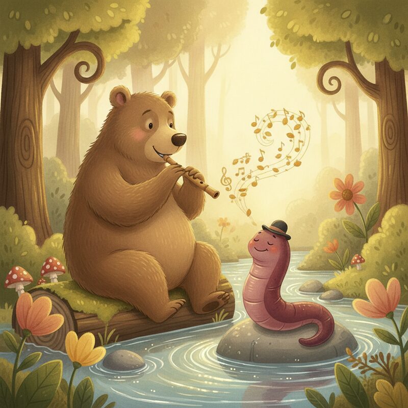 Panel 2 — the bear playing a fife to a leech. Pegs fife (88), leech (56).