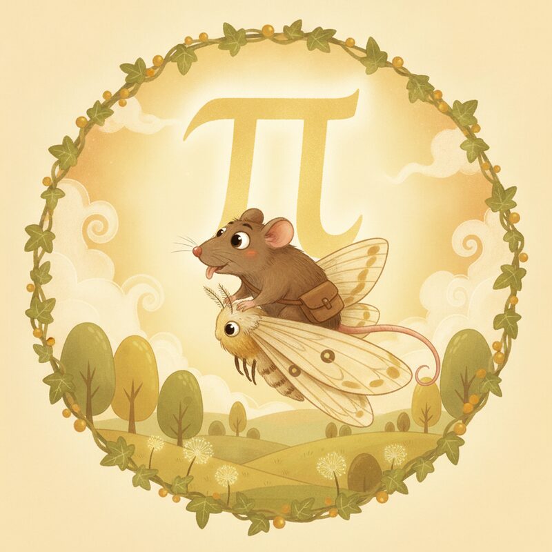 Panel 1 — a giant π with a giant moth carrying a rat licking its lip. Pegs moth (31), rat (41), lip (59).