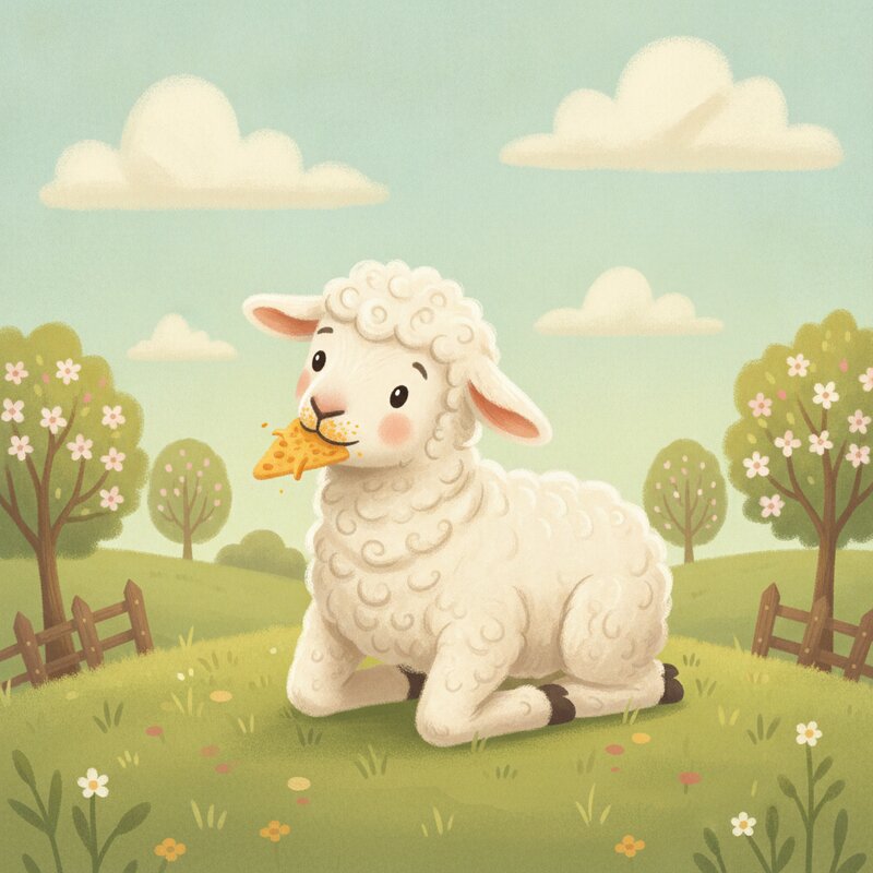 Panel 2 — a cheesy nacho being nibbled by a woolly lamb. Pegs nacho (26), lamb (53).