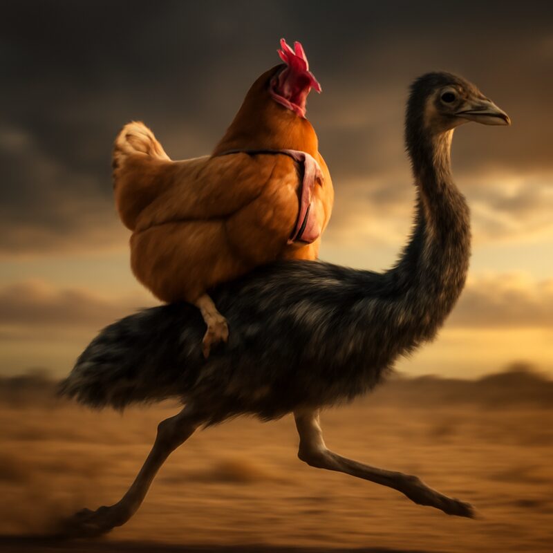 2 hen, 3 emu
