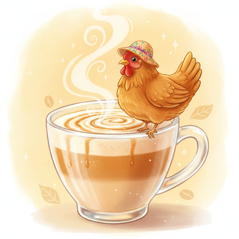 A hen perched on a latte — the pegs latte (51) and hen (2) for 512.