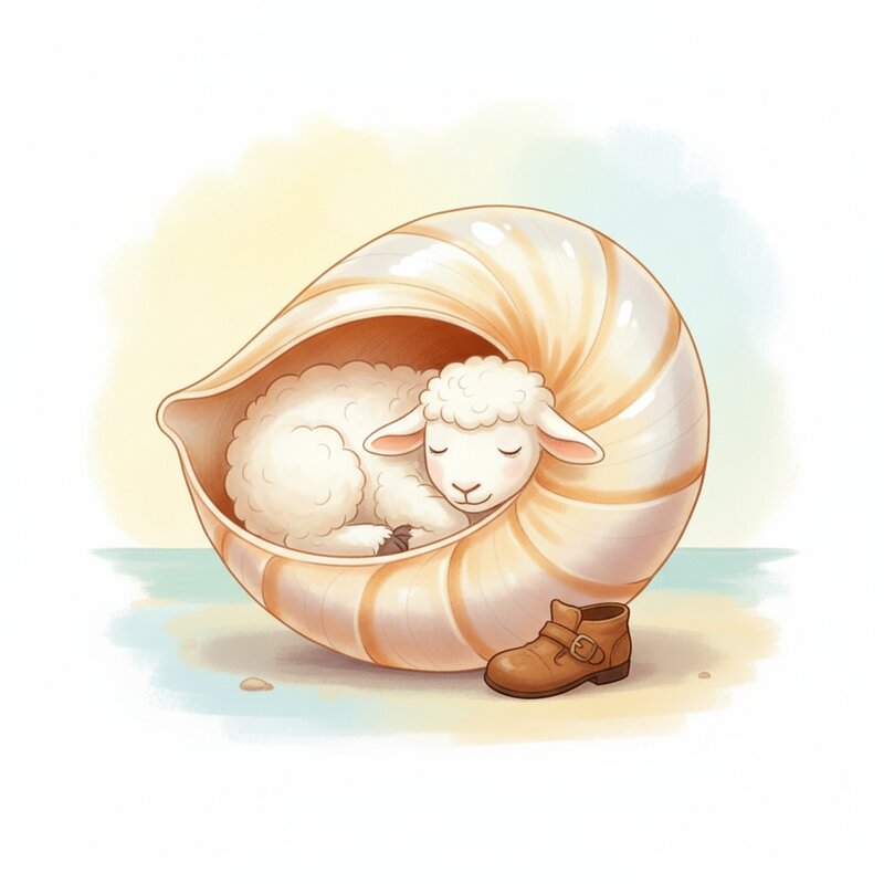 A lamb and a shoe tucked inside a giant sea shell — the pegs shell (65), lamb (53), shoe (6) for 65536.
