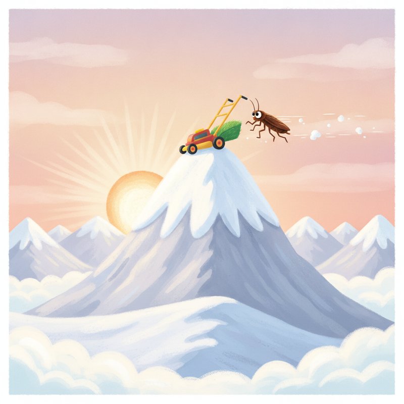The highest alpine summit, a roach fleeing a mower — the Dufourspitze 4634 m, pegs roach (46) and mower (34).